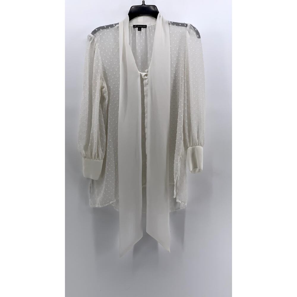 ADRIANNA PAPELL Women's White Textured Dot Long Sleeve Top SZ XS